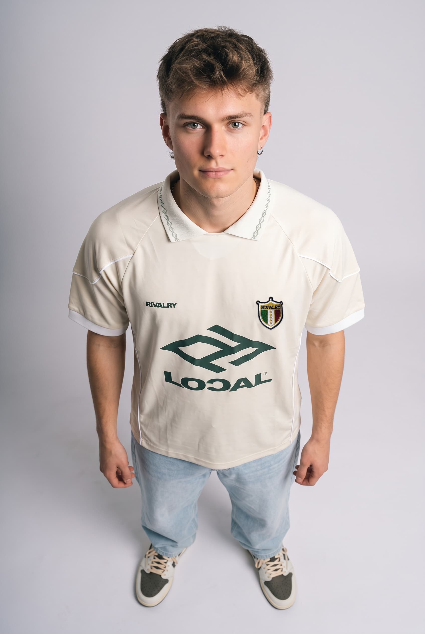 Krem Retro Futbol Forması, Polo Yaka Jersey