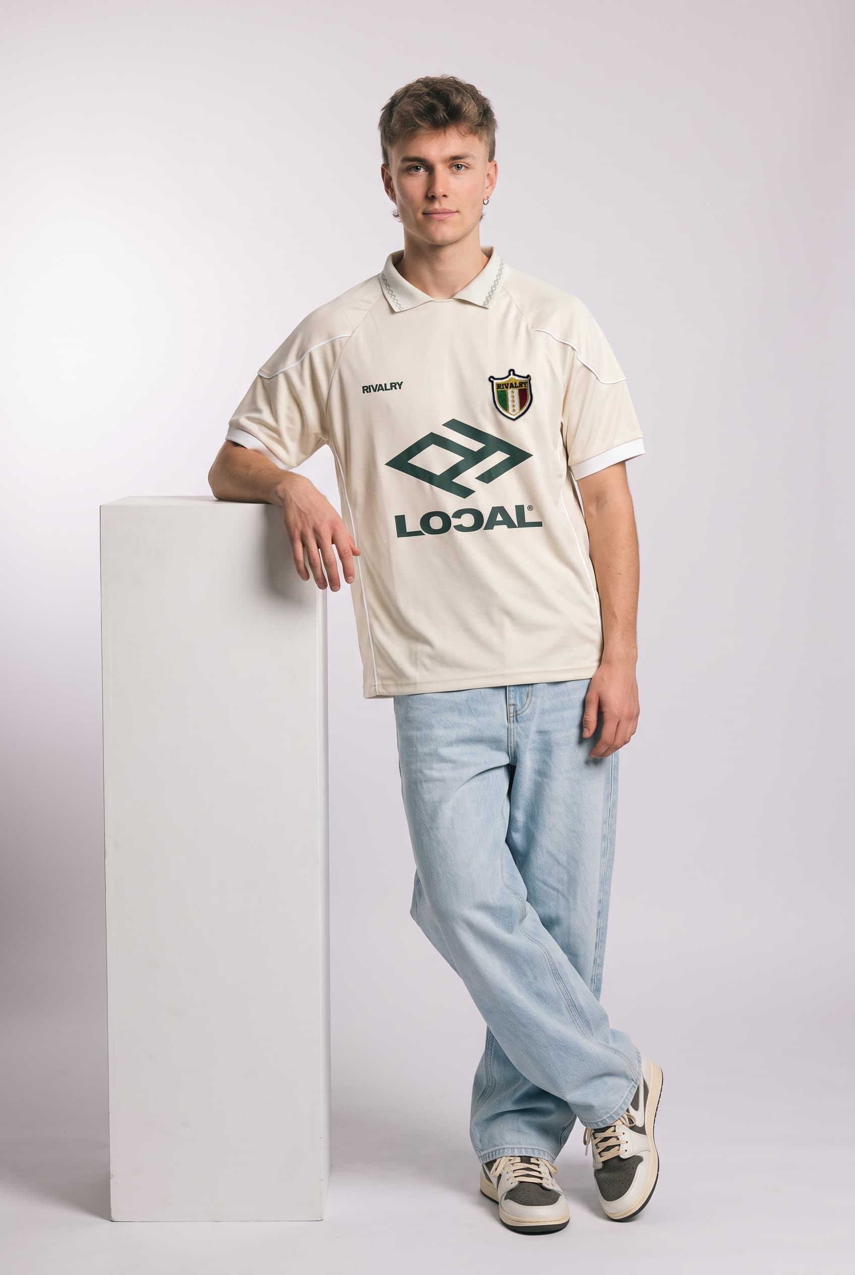 Krem Retro Futbol Forması, Polo Yaka Jersey - alternate view