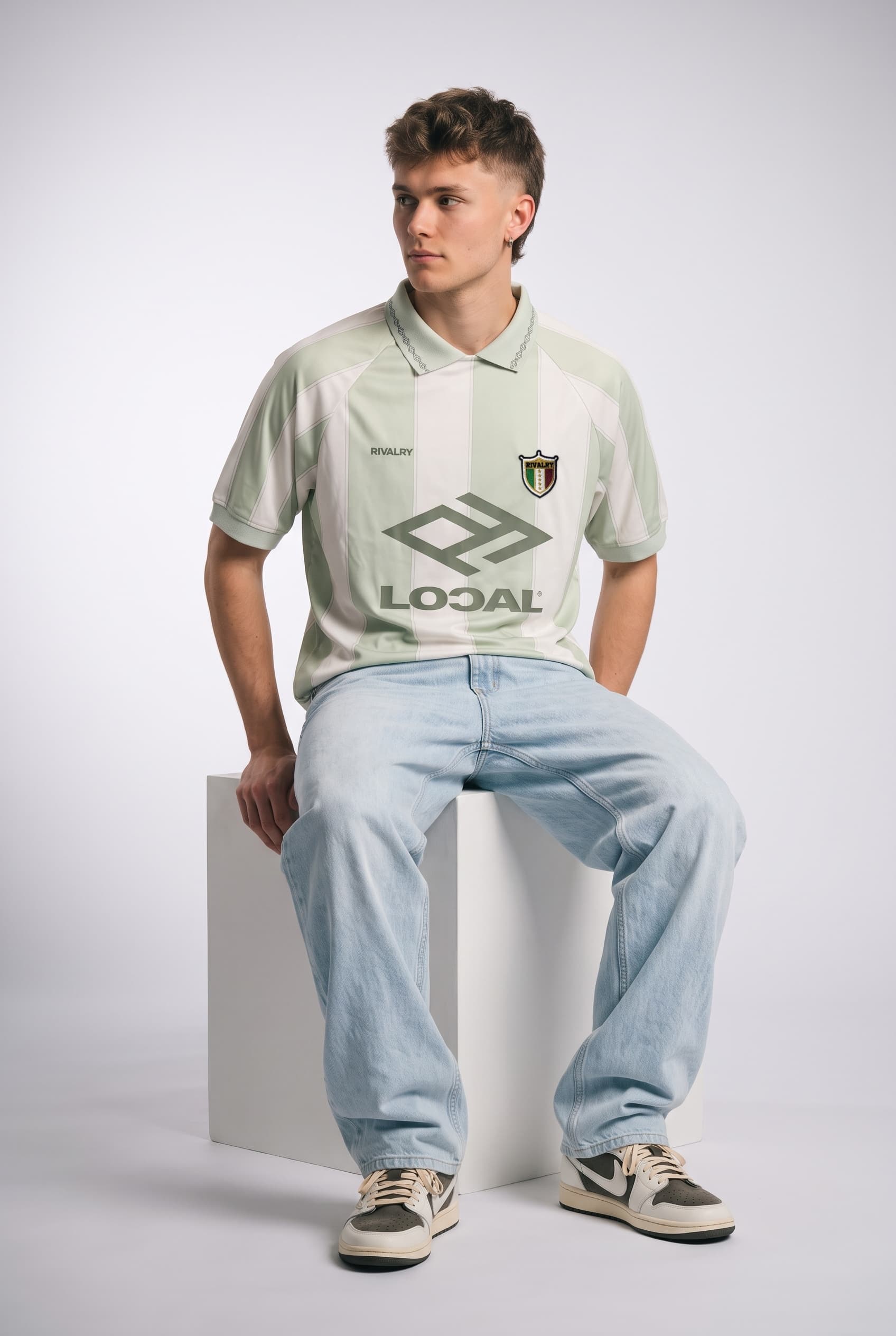 Yeşil Beyaz Çizgili Retro Forma, Polo Yaka